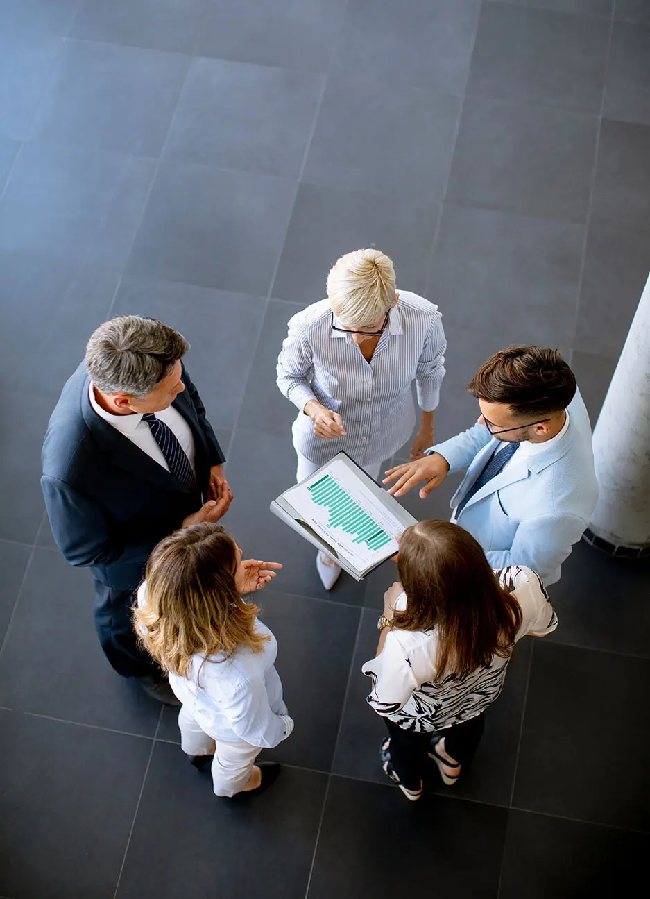 Aerial view of the Decimo team during a work meeting.