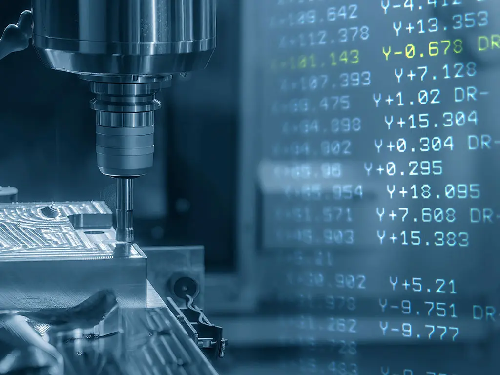 Detail of a CNC machine in operation in Decimo's production department.