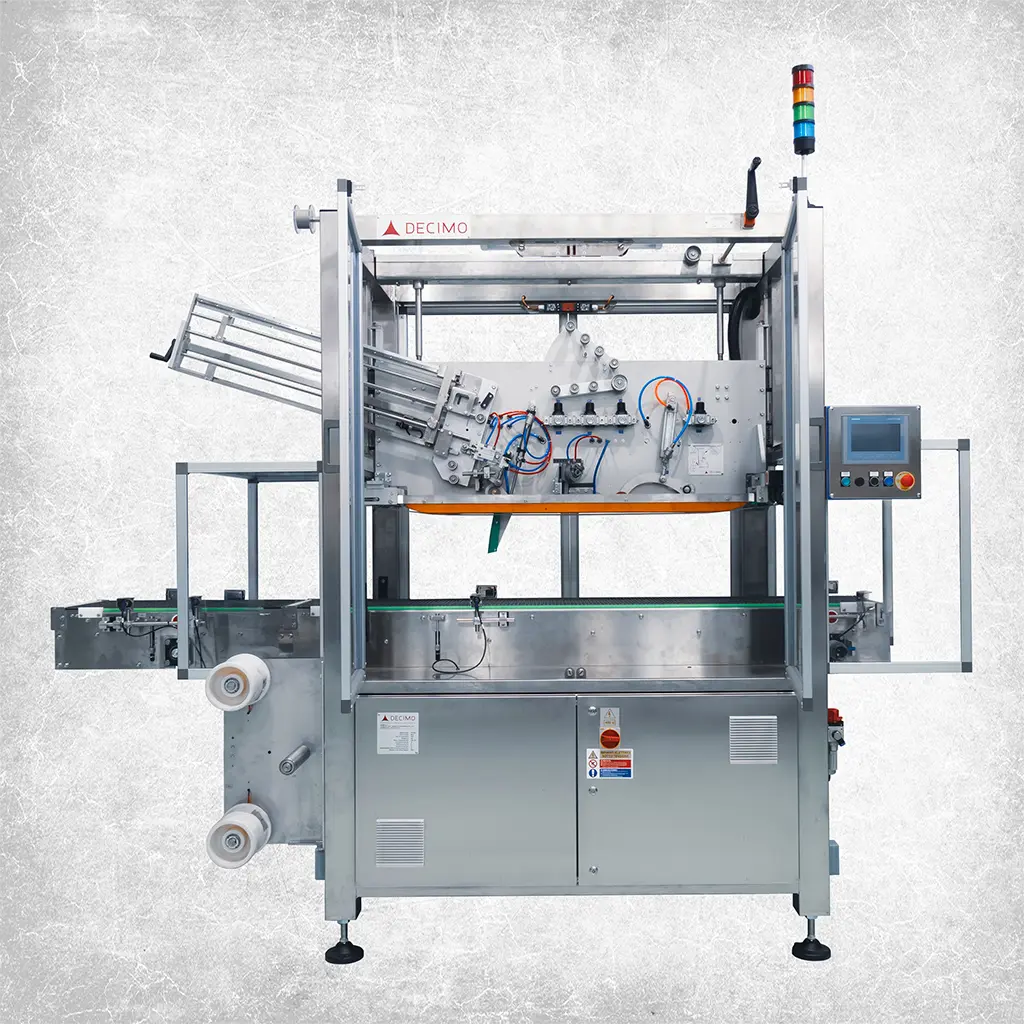 XHP Pneumatic handle applicator machine applying adhesive handles to packaging, paper, cans, and other products.